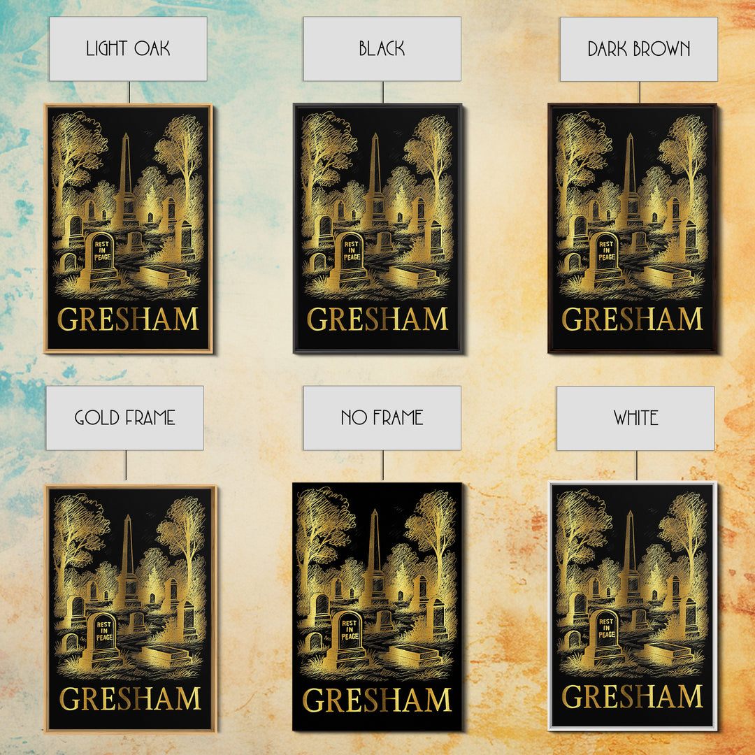 Gresham Travel Poster, Canvas Print, Dark Background Poster Art, Gresham Art Print, Vintage Travel Print, Living Room Wall Art
