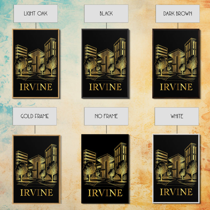 Irvine Travel Poster, Framed Canvas Print, Elegant Gold City Art, Irvine Art Print, Travel Art Print, Vintage Travel Print, Fine Art Print