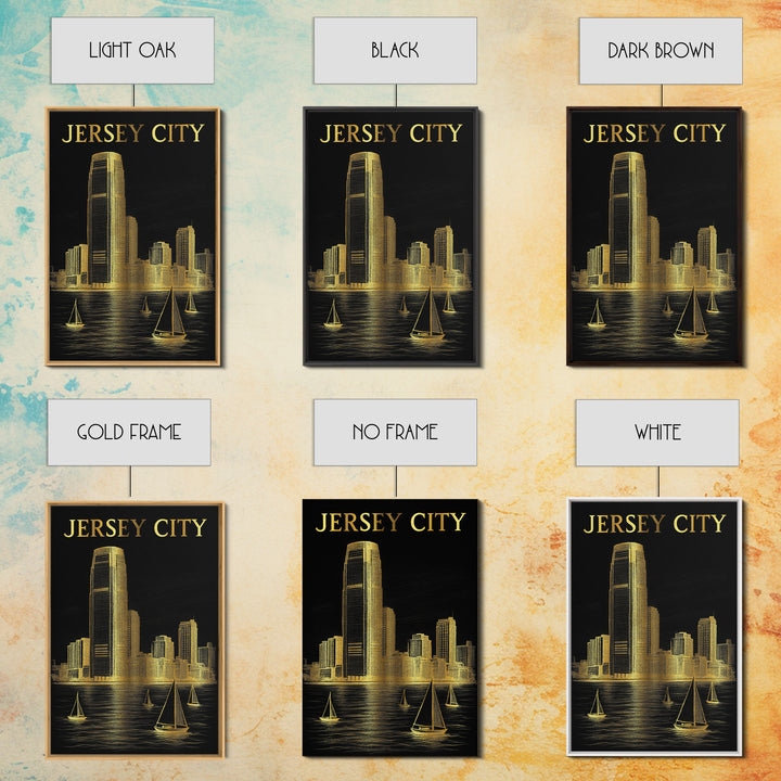 Jersey City New Jersey Travel Poster, Canvas Print, Dark Background Poster Art, Jersey City Travel Art, Fine Art Print, City Travel Prints
