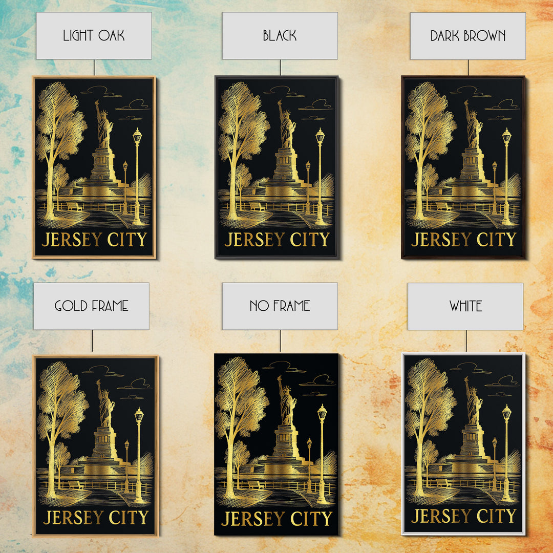Jersey City Travel Poster, Canvas Print, Black And Gold Line Art, Jersey City Poster Print, Watercolor Urban Skyline, Home Office Decor
