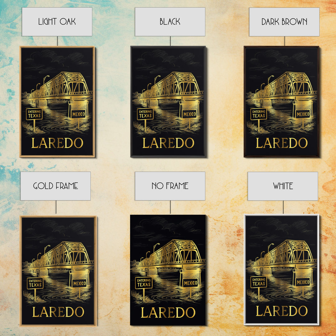Laredo Travel Poster, Framed Canvas Print, Dark Background Poster Art, Laredo City Art, Eclectic Wall Decor, Modern Wall Decor