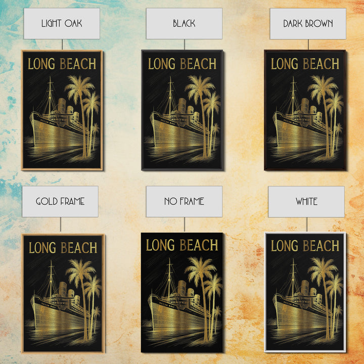 Long Beach California Travel Poster, Canvas Print, Elegant Gold City Art, Long Beach Wall Art, Skyline Art, City Art Print, Wanderlust Decor