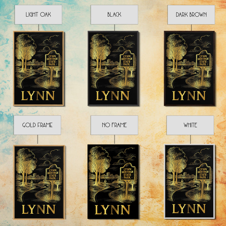 Lynn Travel Poster, Framed Canvas Print, Elegant Gold City Art, Lynn Wall Art, Living Room Wall Art, Home Office Decor, Travel Wall Decor