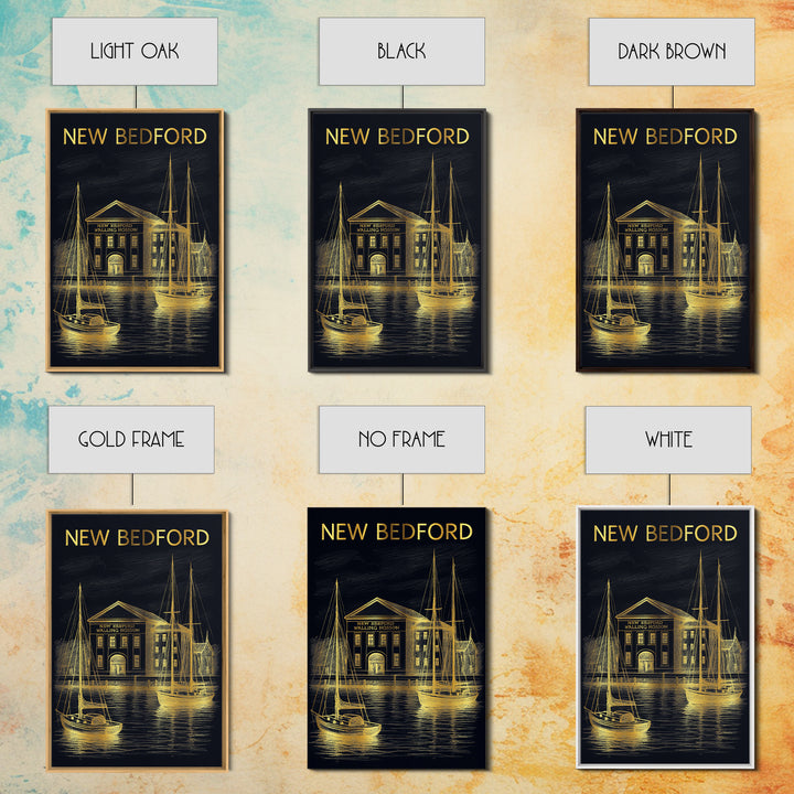 New Bedford Massachusetts Travel Poster, Canvas Print, Gold Sketch Wall Art, New Bedford City Art, Poster Art, Wanderlust Decor