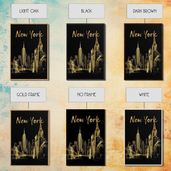 New York Travel Poster, Framed Canvas Print, Elegant Gold City Art, New York Art Print, City Art Print, City Travel Prints, Travel Decor