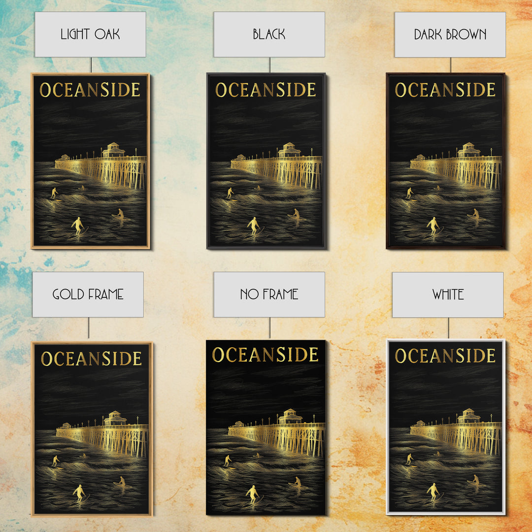 Oceanside California Travel Poster, Canvas Print, Elegant Gold City Art, Oceanside Poster Print, Travel Poster Art, Vintage Travel Art