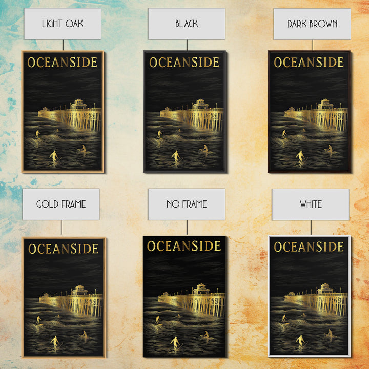 Oceanside California Travel Poster, Canvas Print, Elegant Gold City Art, Oceanside Poster Print, Travel Poster Art, Vintage Travel Art