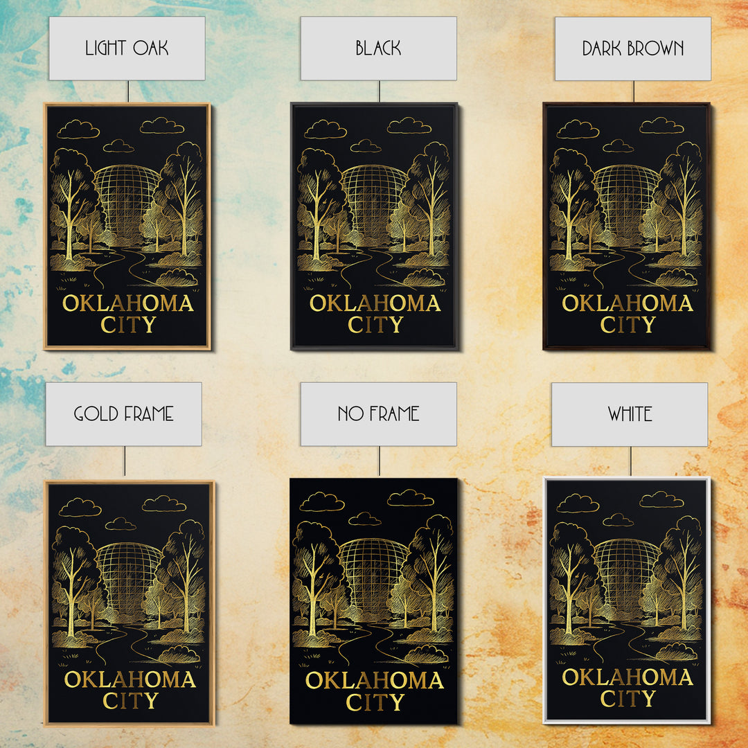 Oklahoma Travel Poster, Framed Canvas Print, Dark Background Poster Art, Oklahoma Wall Art, Home Office Decor, City Art Print, Design 2