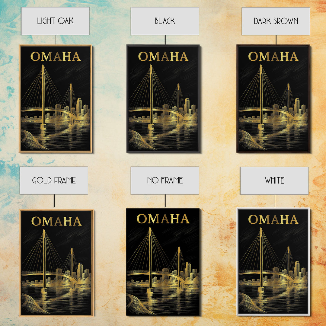 Omaha Nebraska Travel Poster, Canvas Print, Dark Background Poster Art, Omaha Art Print, Travel Print, Vintage Travel Art, Poster Art