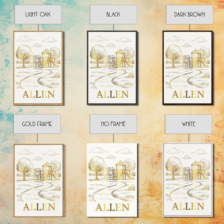 Allen Travel Poster, Framed Canvas Print, Elegant City Illustration, Allen City Art, Living Room Wall Art, Wanderlust Decor, Wall Art