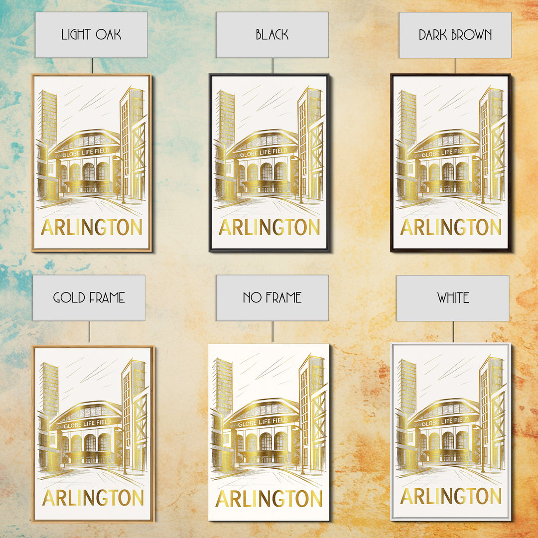 Arlington Travel Poster, Framed Canvas Print, Gold Line Drawing Wall Art, Arlington City Art, Travel Poster Art, City Art Print