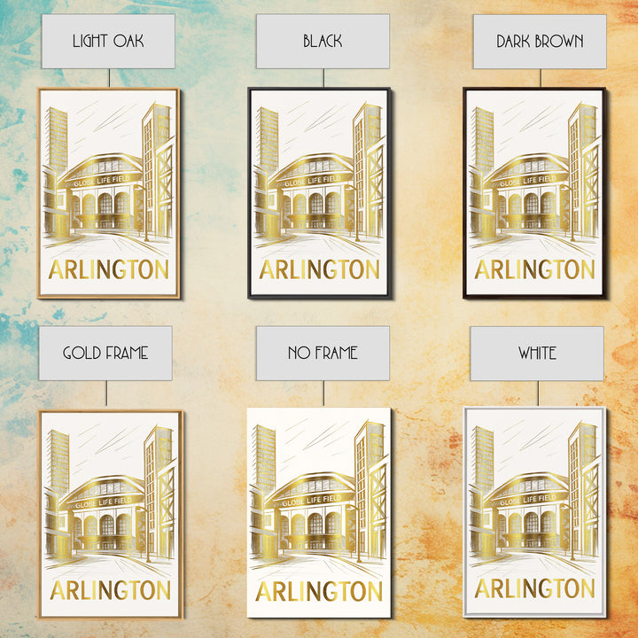 Arlington Travel Poster, Framed Canvas Print, Gold Line Drawing Wall Art, Arlington City Art, Travel Poster Art, City Art Print
