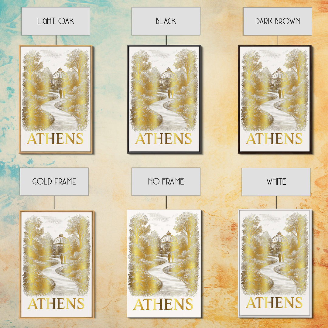 Athens Travel Poster, Canvas Print, Gold Line Drawing Wall Art, Athens City Art, Home Office Decor, Gift For Travelers, Mid Century Wall Art