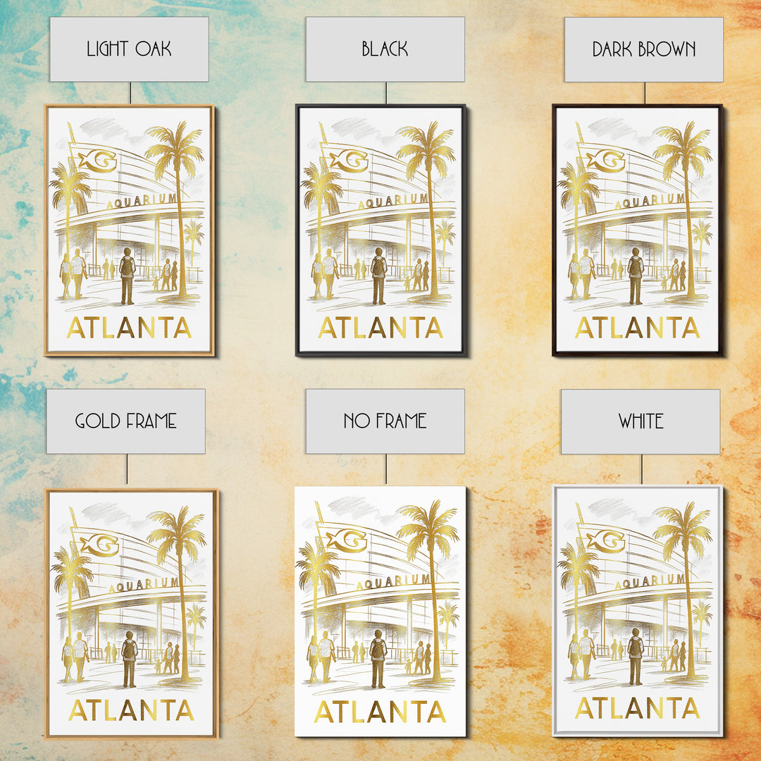 Atlanta Travel Poster, Canvas Print, White And Gold Sketch Art, Atlanta Art Print, Watercolor Skyline, Retro Travel Print, Wall Art