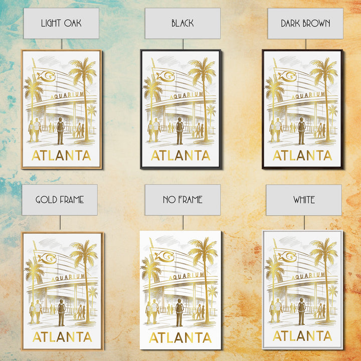 Atlanta Travel Poster, Canvas Print, White And Gold Sketch Art, Atlanta Art Print, Watercolor Skyline, Retro Travel Print, Wall Art