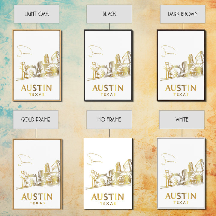 Austin Texas Travel Poster, Canvas Print, Elegant City Illustration, Austin City Art, Travel Wall Art, Vintage Travel Art, Travel Posters