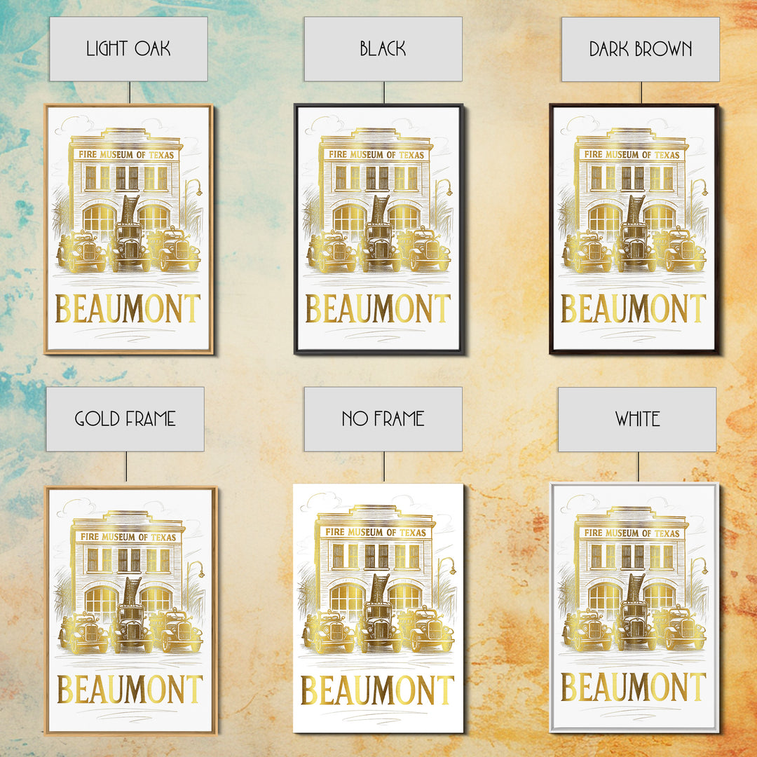 Beaumont Travel Poster, Framed Canvas Print, Gold Line Drawing Wall Art, Beaumont City Art, Home Office Decor, City Travel Prints