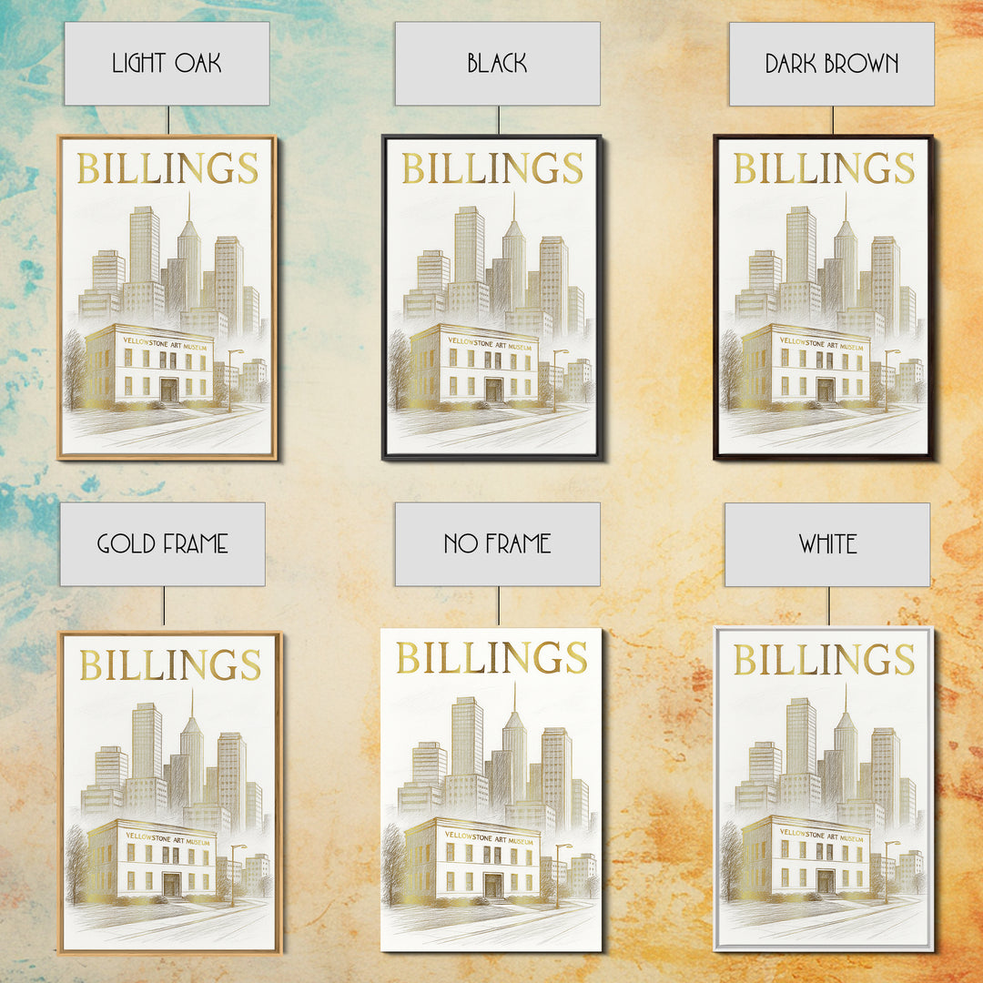 Billings Montana Travel Poster, Framed Canvas Print, Gold Line Drawing Wall Art, Billings Art Print, Travel Wall Art, Travel Wall Decor