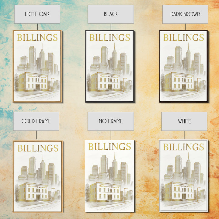 Billings Montana Travel Poster, Framed Canvas Print, Gold Line Drawing Wall Art, Billings Art Print, Travel Wall Art, Travel Wall Decor