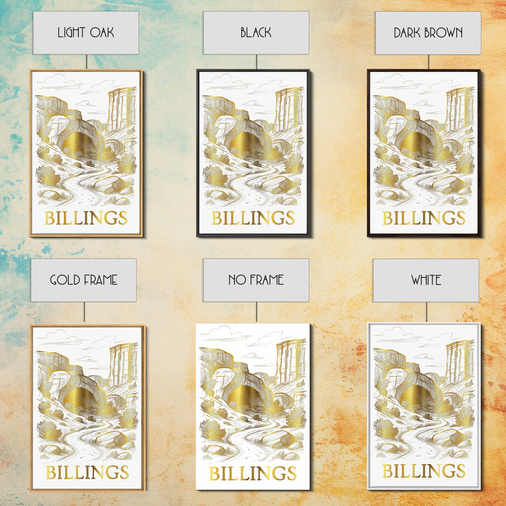 Billings Travel Poster, Framed Canvas Print, Elegant City Illustration, Billings Poster Print, Vintage City Poster, Vintage City Art