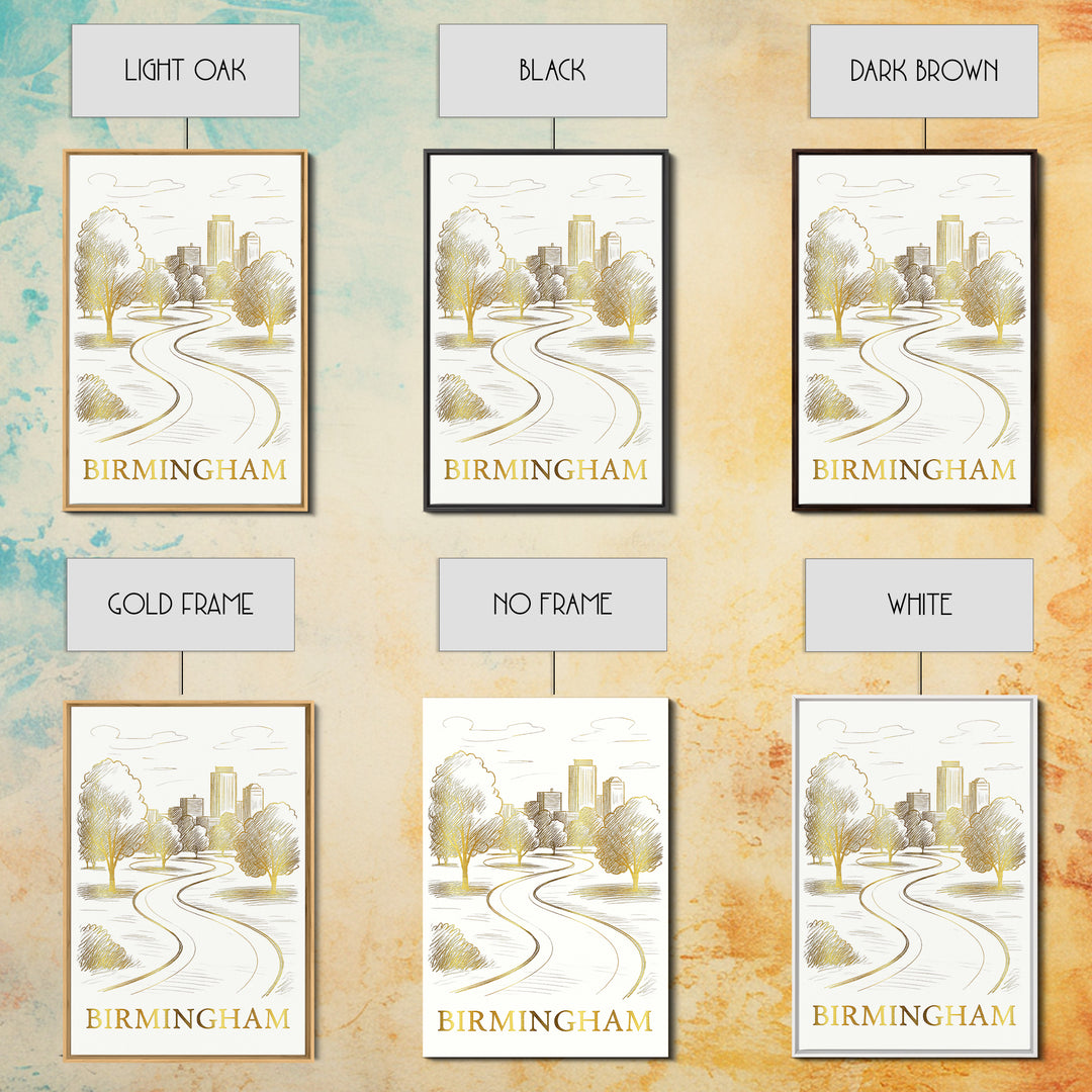Birmingham Travel Poster, Framed Canvas Print, Elegant City Illustration, Birmingham Wall Art, Retro Travel Print, Vintage Travel Print