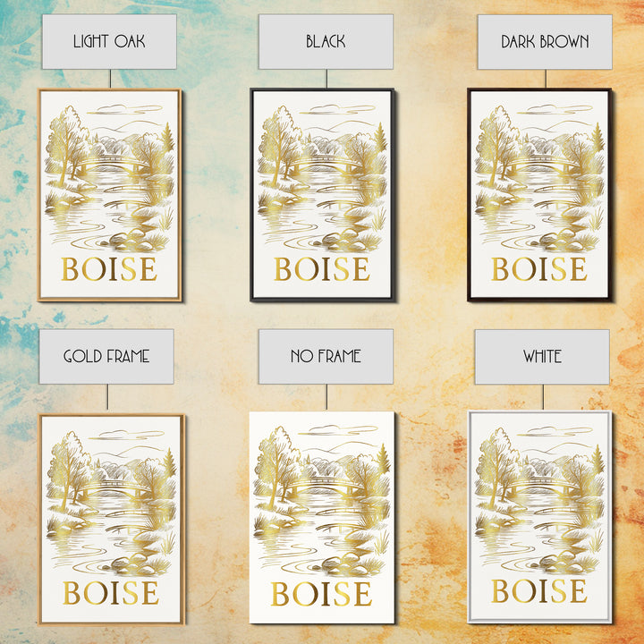 Boise Travel Poster, Canvas Print, White And Gold Sketch Art, Boise Wall Art, Eclectic Wall Decor, Wanderlust Decor, Travel Wall Art