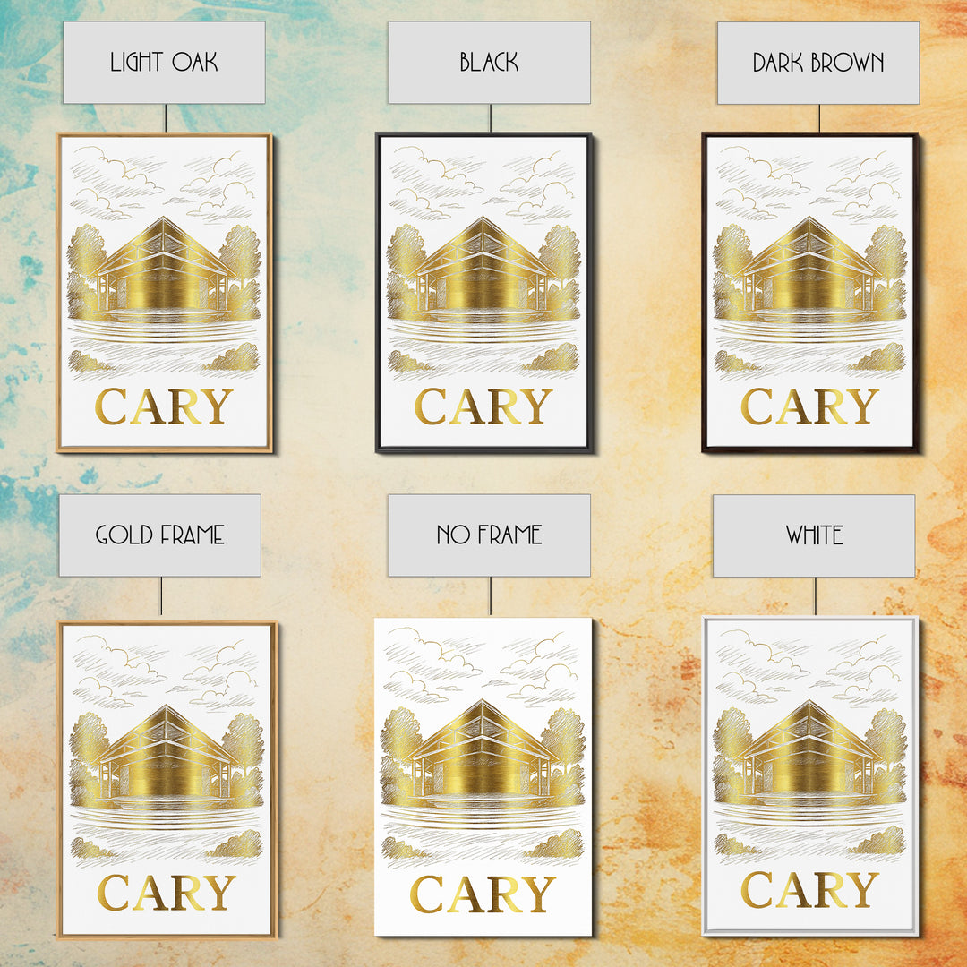 Cary Travel Poster, Framed Canvas Print, Elegant City Illustration, Cary City Art, Travel Art Print, Retro Travel Print, Vintage Travel Art
