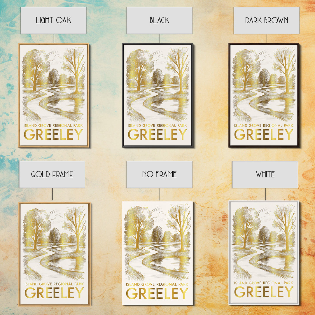 Greeley Travel Poster, Canvas Print, Gold Line Drawing Wall Art, Greeley Poster Print, Vintage Travel Art, Vintage City Poster