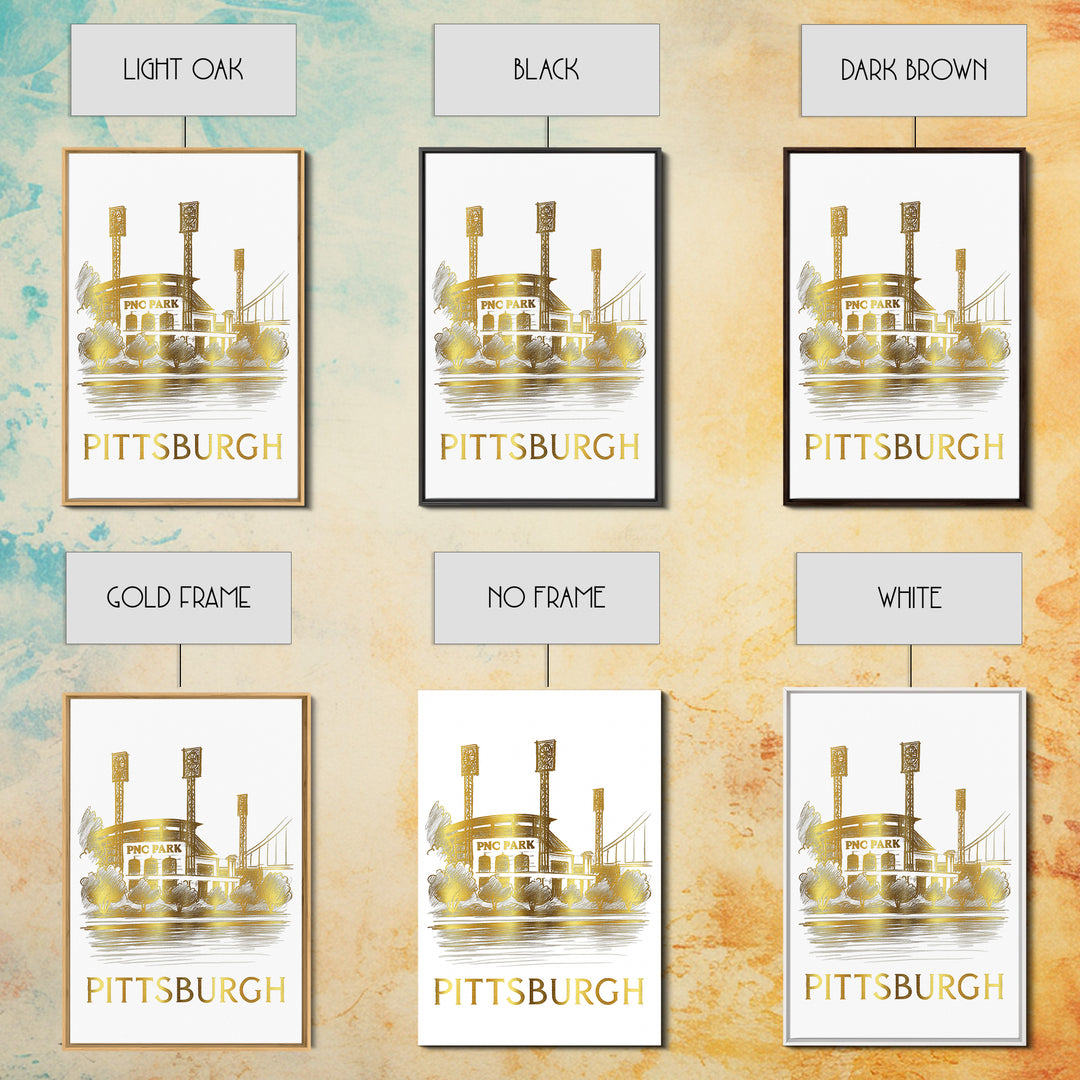 Pittsburg Travel Poster, Canvas Print, White And Gold Sketch Art, Pittsburg Wall Art, Retro Travel Print, Travel Wall Art, Vintage City Art