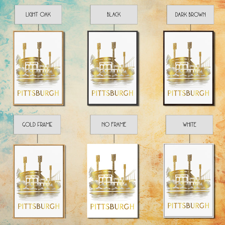 Pittsburg Travel Poster, Canvas Print, White And Gold Sketch Art, Pittsburg Wall Art, Retro Travel Print, Travel Wall Art, Vintage City Art