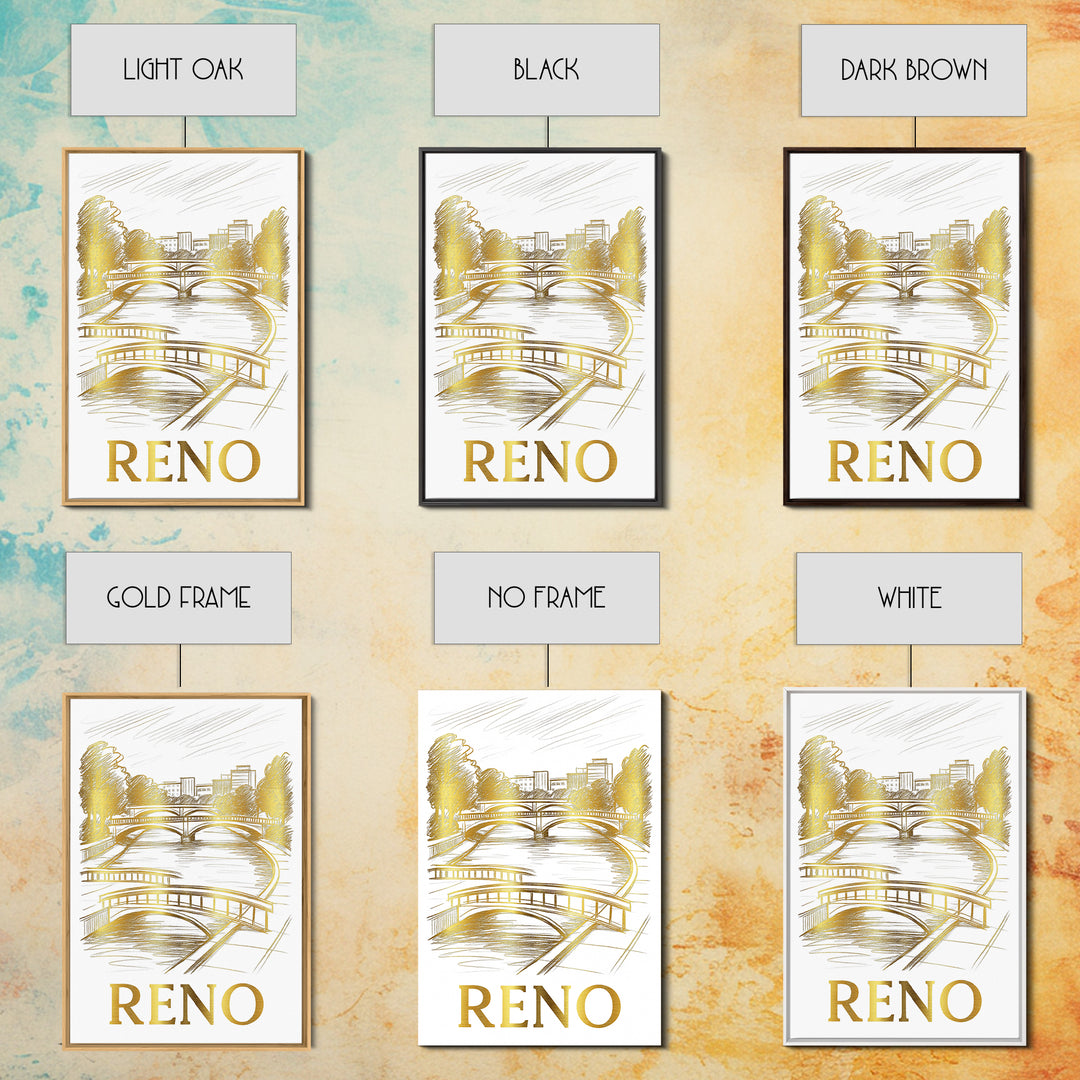 Reno Travel Poster, Framed Canvas Print, Minimalist Poster Art, Reno Poster Print, Vintage City Poster, Travel Poster Set, Travel Print