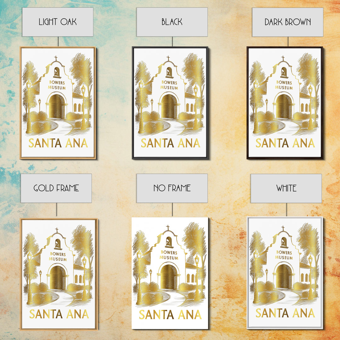 Santa Ana Travel Poster, Framed Canvas Print, White And Gold Sketch Art, Santa Ana Poster Print, Gift For Travelers, Vintage City Poster