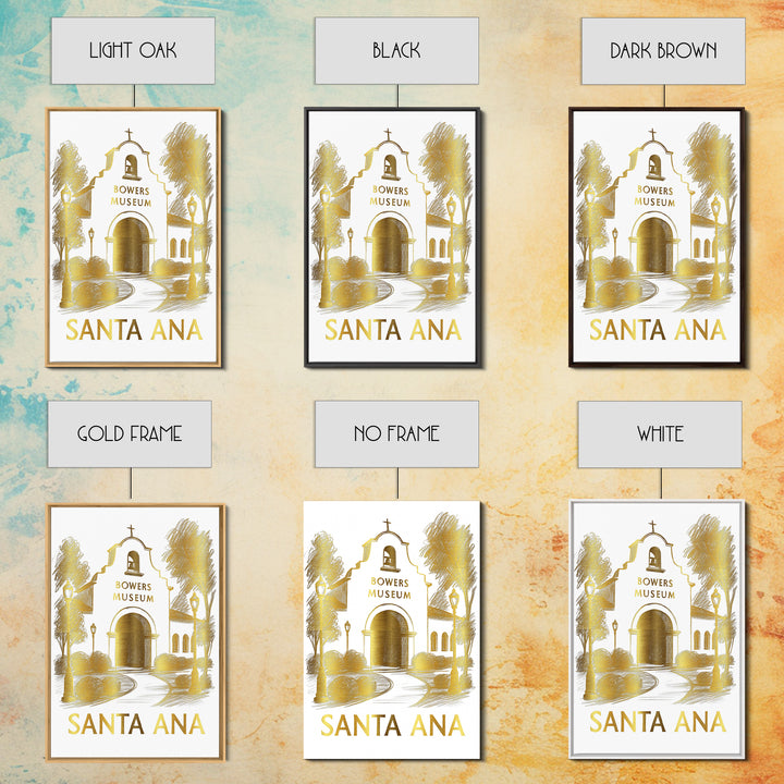 Santa Ana Travel Poster, Framed Canvas Print, White And Gold Sketch Art, Santa Ana Poster Print, Gift For Travelers, Vintage City Poster