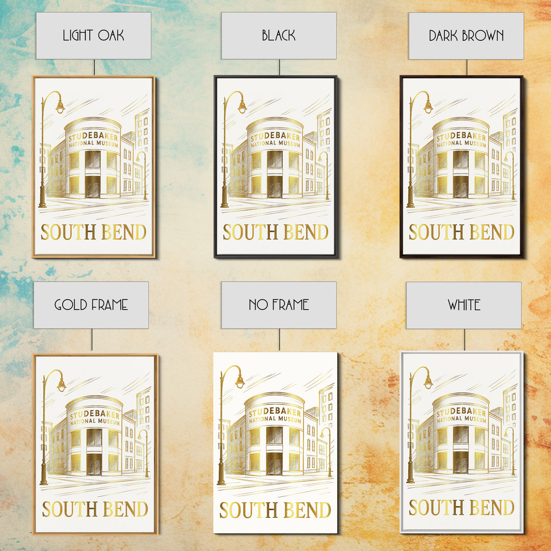 South Bend Travel Poster, Canvas Print, White And Gold Sketch Art, South Bend Wall Art, Modern Wall Decor, Eclectic Wall Decor