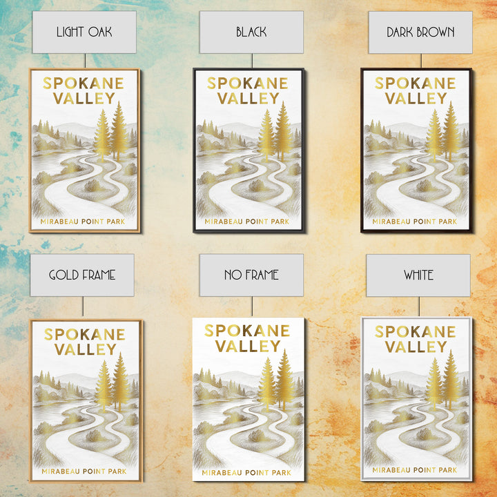 Spokane Valley Washington Travel Poster, Canvas Print, White And Gold Sketch Art, Spokane Valley Art Print, Watercolor Skyline, Wall Art