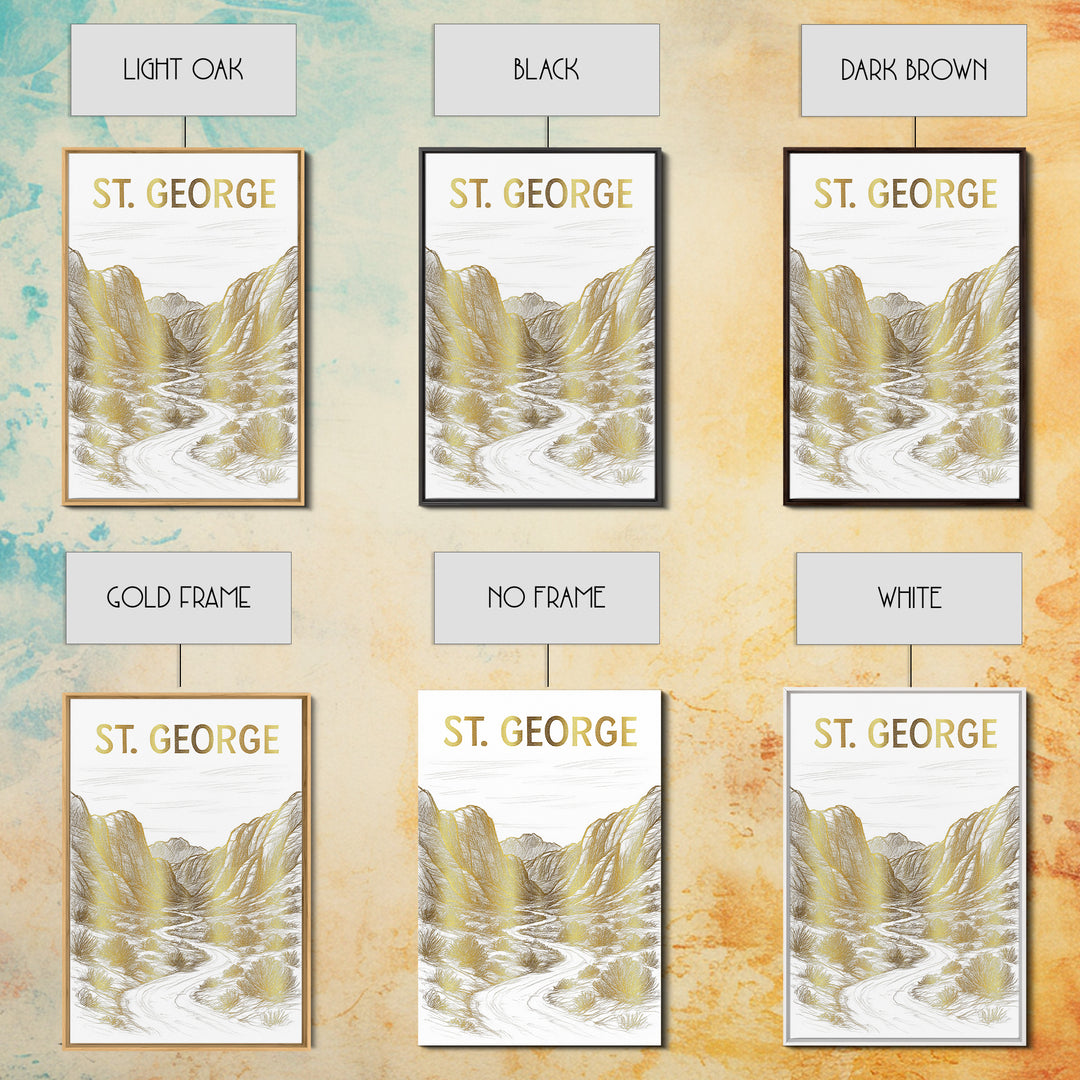 St George Utah Travel Poster, Canvas Print, White And Gold Sketch Art, St George Wall Art, Fine Art Print, Poster Art, Travel Poster Set