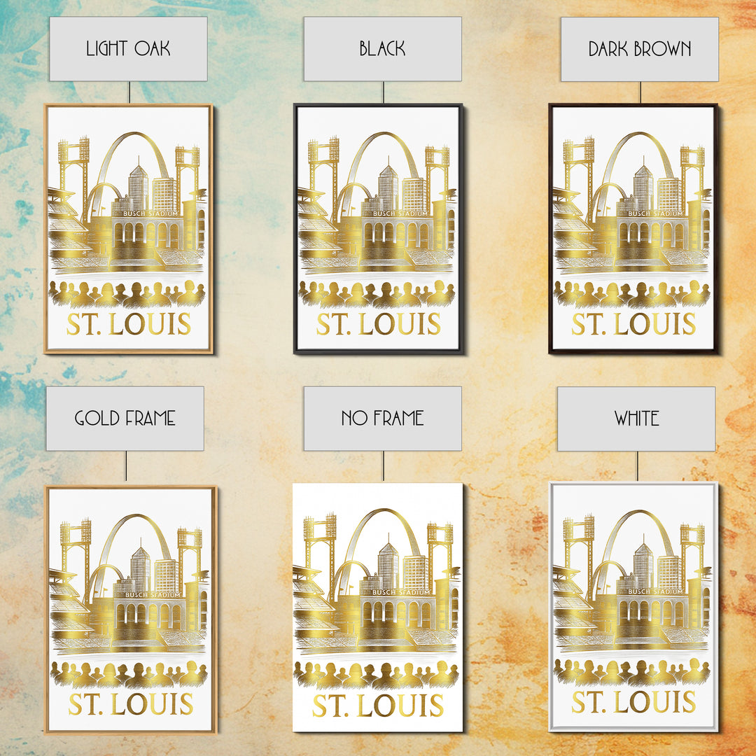 St Louis Travel Poster, Canvas Print, Gold Line Drawing Wall Art, St Louis Art Print, Travel Poster Set, Travel Art Print, Fine Art Print