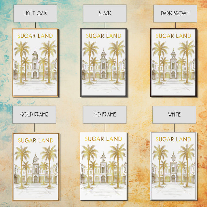 Sugar Land Travel Poster, Canvas Print, Elegant City Illustration, Sugar Land Wall Art, Watercolor Downtown Skyline, Travel Poster Art