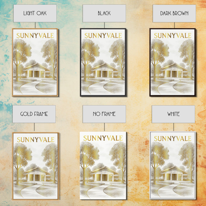 Sunnyvale California Travel Poster, Canvas Print, Gold Line Drawing Wall Art, Sunnyvale Wall Art, Travel Poster Art, Living Room Wall Art