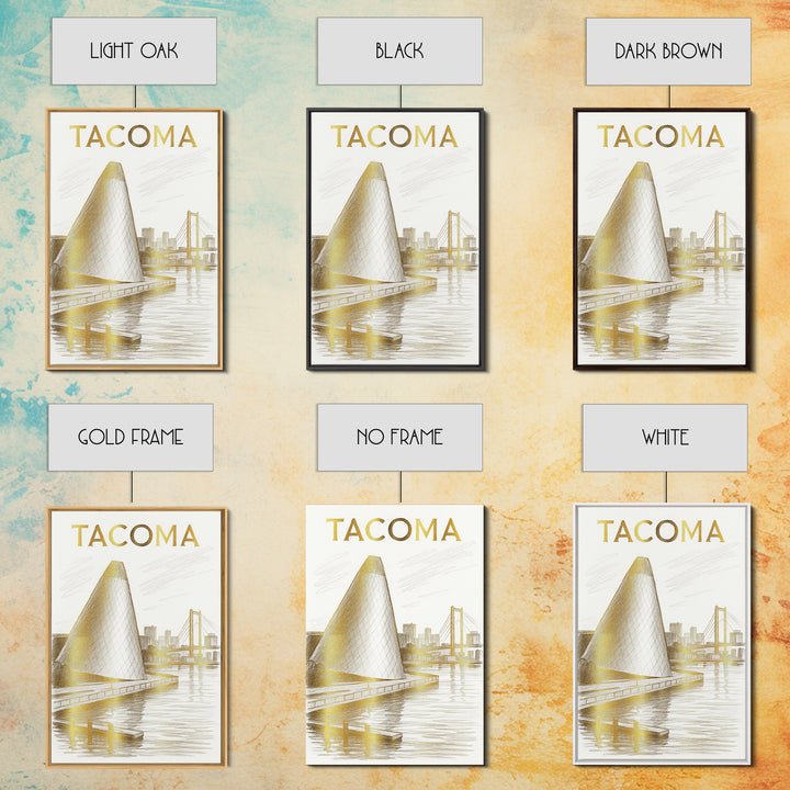 Tacoma Washington Travel Poster, Framed Canvas Print, Elegant City Illustration, Tacoma City Art, Mid Century Wall Art, Travel Poster Set