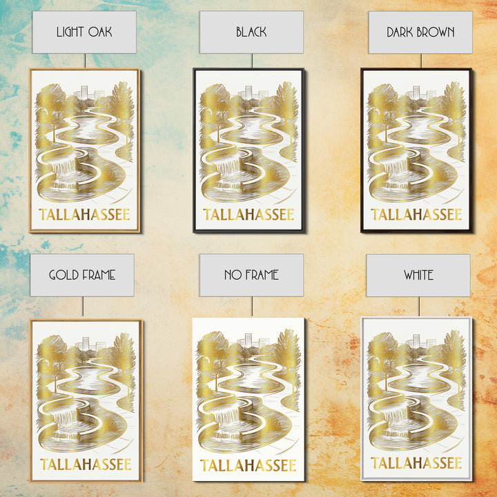 Tallahassee Travel Poster, Canvas Print, White And Gold Sketch Art, Tallahassee Art Print, Watercolor City Skyline, Travel Art Print