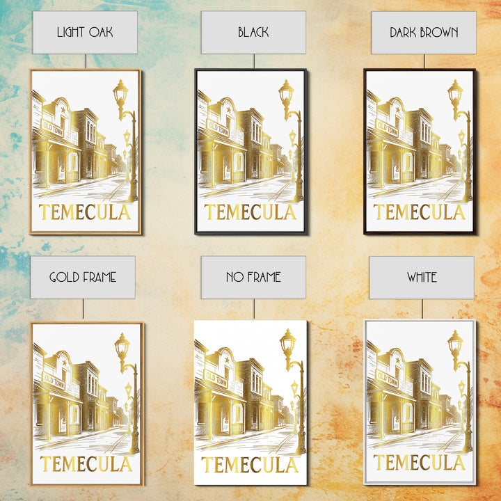 Temecula Travel Poster, Canvas Print, White And Gold Sketch Art, Temecula Travel Art, Vintage City Poster, Travel Poster Art, Design 2