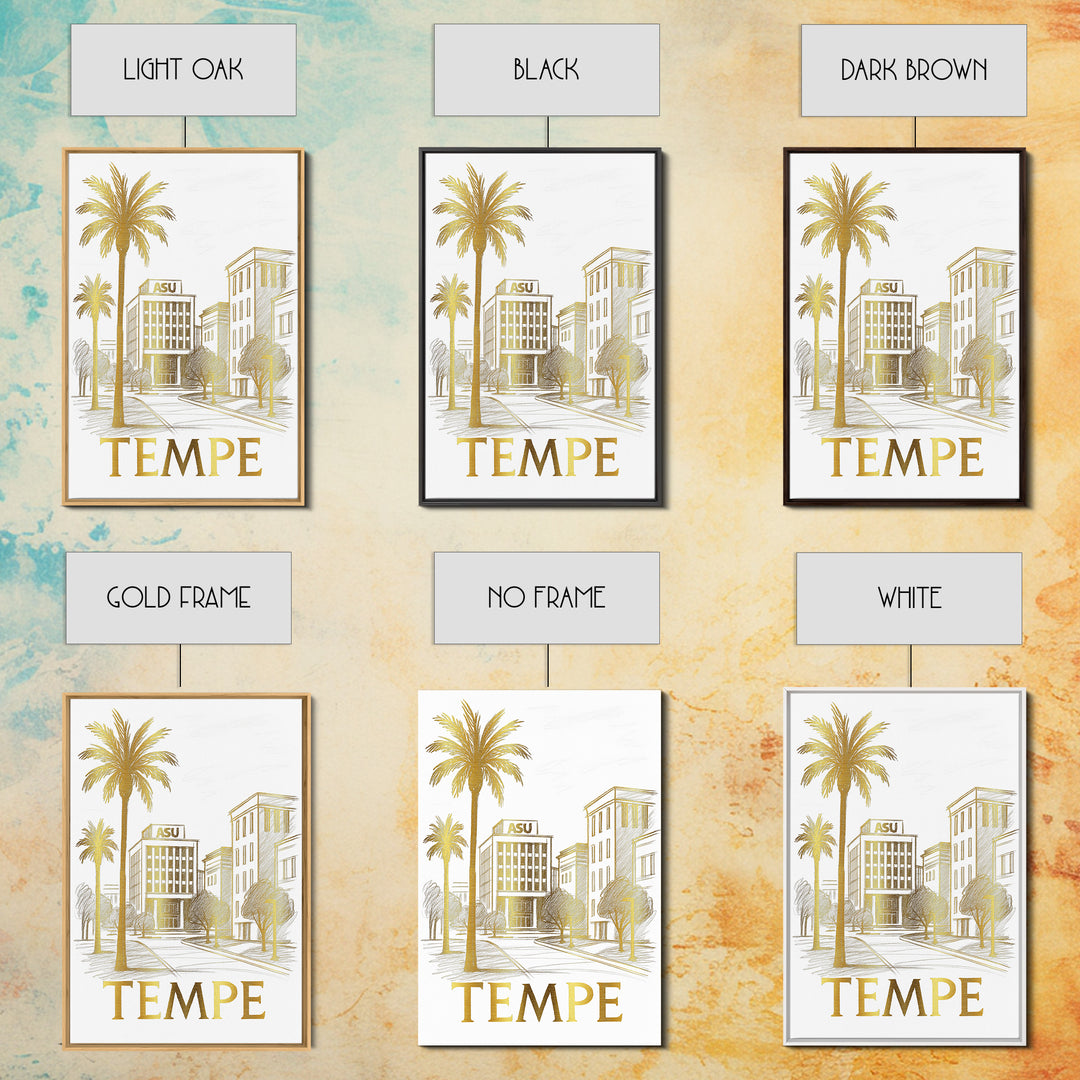 Tempe Travel Poster, Canvas Print, Gold Line Drawing Wall Art, Tempe Art Print, Eclectic Wall Decor, Modern Wall Decor, Retro Travel Print