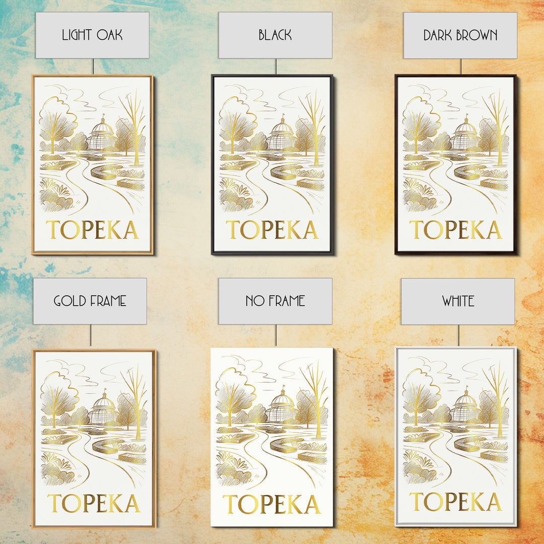 Topeka Travel Poster, Canvas Print, Gold Line Drawing Wall Art, Topeka Wall Art, Travel Poster Set, Living Room Wall Art, Fine Art Print