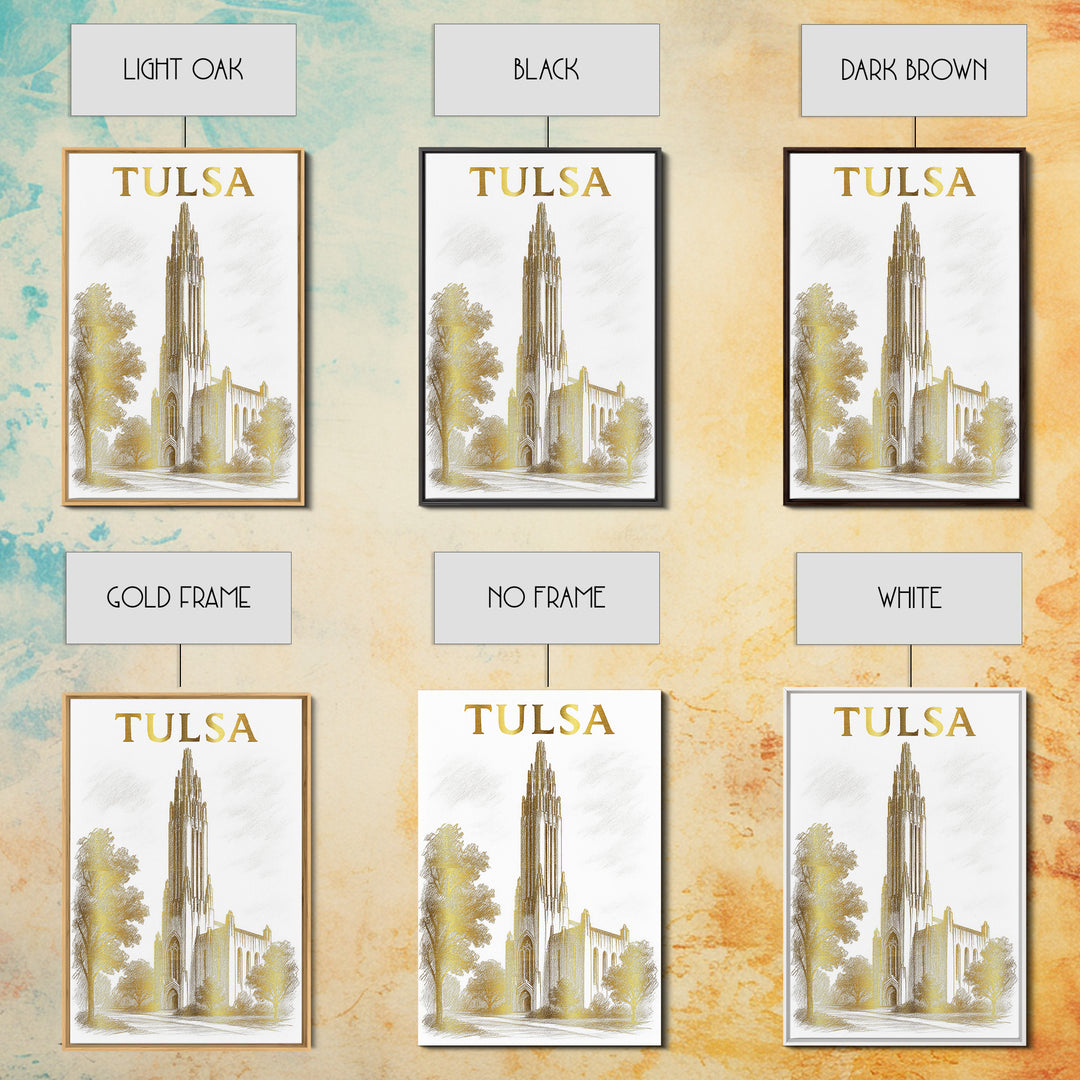 Tulsa Oklahoma Travel Poster, Canvas Print, Gold Line Drawing Wall Art, Tulsa Travel Art, Fine Art Print, Wall Decor, Wanderlust Decor