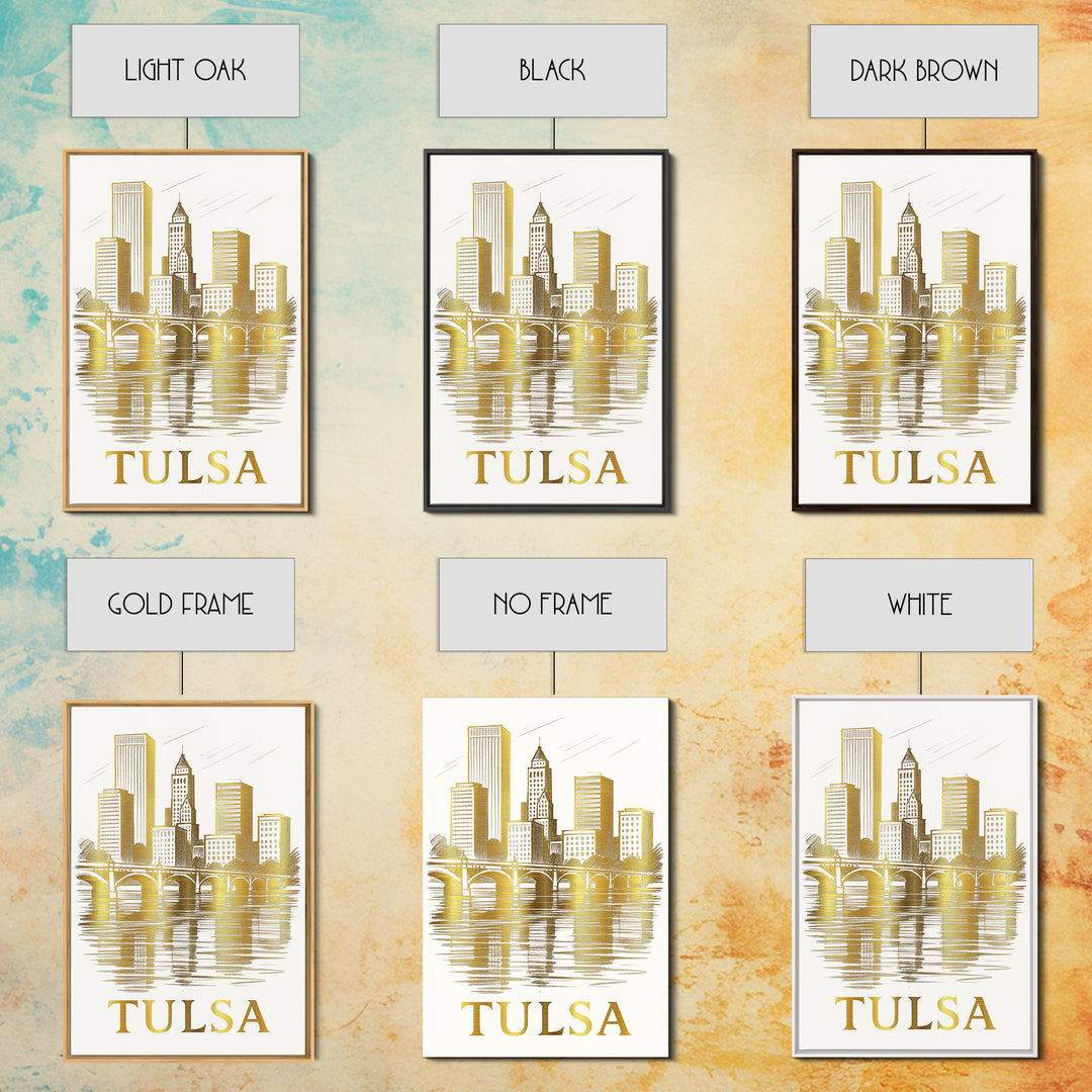 Tulsa Travel Poster, Canvas Print, Gold Line Drawing Wall Art, Tulsa City Art, Travel Wall Art, Travel Art Print, Vintage Travel Print