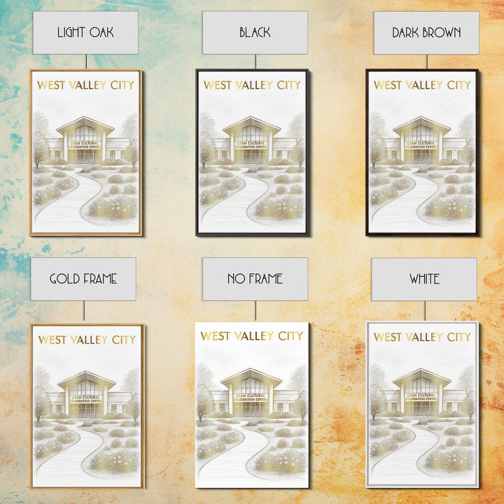West Valley City Travel Poster, Canvas Print, Gold Line Drawing Wall Art, West Valley City Wall Art, Watercolor Urban Skyline, Travel Print