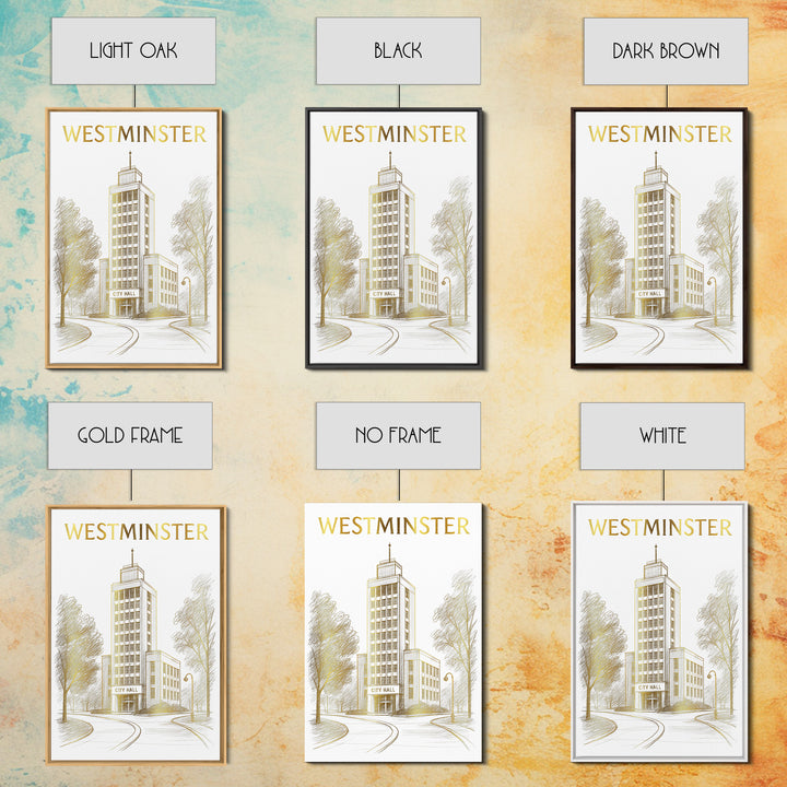 Westminster Colorado Travel Poster, Canvas Print, Gold Line Drawing Wall Art, Westminster Poster Print, Travel Poster Set, City Art Print