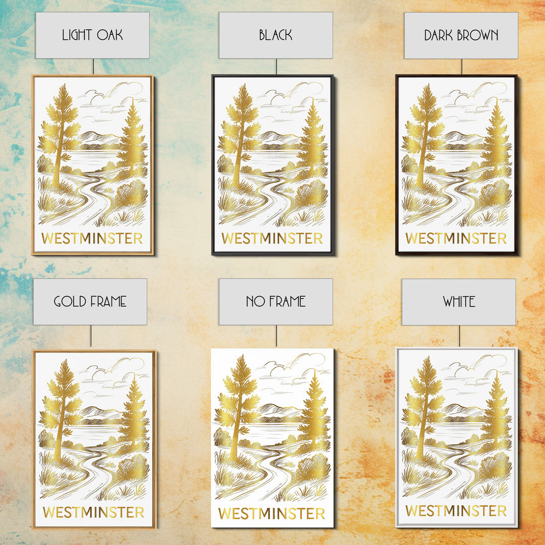 Westminster Travel Poster, Canvas Print, Gold Line Drawing Wall Art, Westminster Art Print, Travel Poster Set, Modern Wall Decor