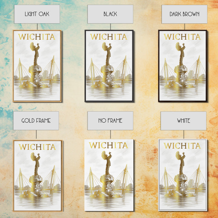 Wichita Kansas Travel Poster, Canvas Print, Gold Line Drawing Wall Art, Wichita Wall Art, Wall Decor, Modern Wall Decor, Travel Wall Art